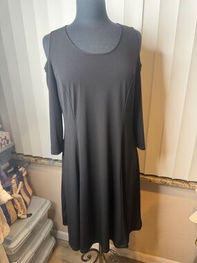 Susan Graver Black Cold-Shoulder A-Line Dress Size Medium